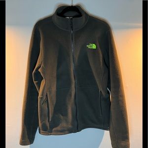 The north face fleece mens size small grey with lime green writing